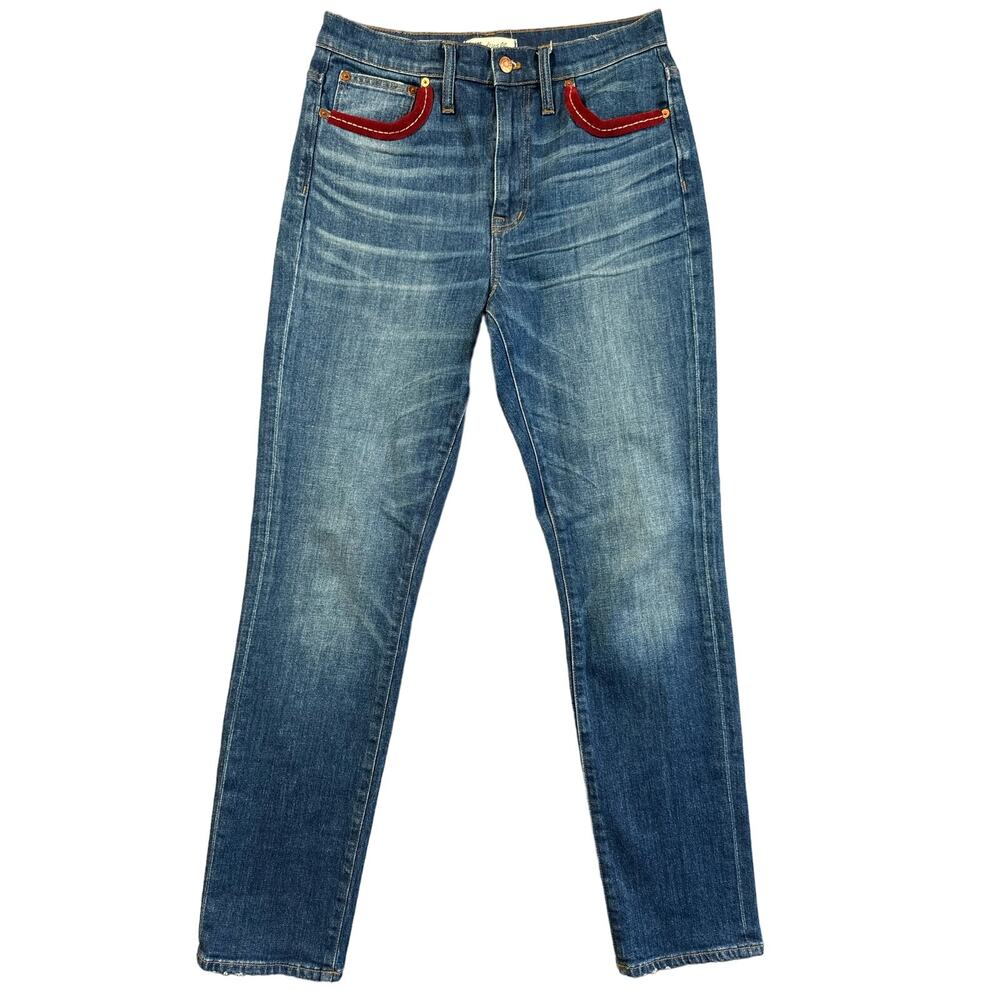 Madewell High-Rise Slim Boyjean Womens 27 Medium Wash Red Accent Pockets Western